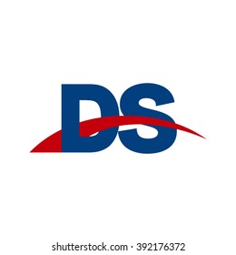 DS initial overlapping swoosh letter logo blue red