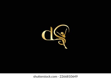 DS letter with dance typography golden logo design, ds dance logo, ds logo, ds with dance
