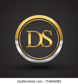 DS Letter logo in a circle, gold and silver colored. Vector design template elements for your business or company identity.
