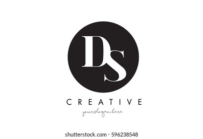 DS Letter Logo Design with Black Circle and Serif Font Vector Illustration.
