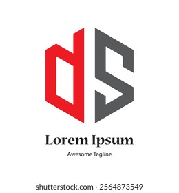 DS letter polygon shape logo design icon
