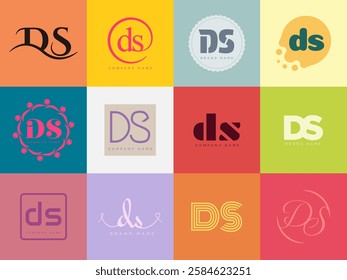 DS logo company template. Letter d and s logotype. Set different classic serif lettering and modern bold text with design elements. Initial font typography. Collection trendy business identity.