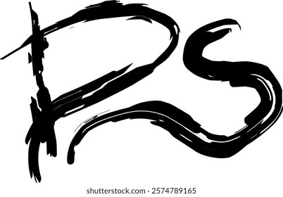 DS logo graffiti spray paint, DS letters handwritten in thick black watercolor acrylic ink. the letter DS is written with a brush