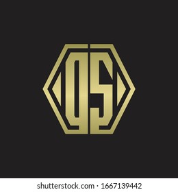 DS Logo monogram with hexagon line rounded design template with gold colors