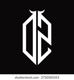 DS Logo monograma con forma de cuerno aislado Plantilla de diseño en blanco y negro sobre fondo negro