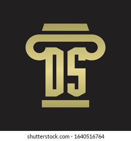 DS Logo monogram with pillar style design template with gold colors