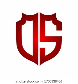 DS Logo Shield style Monogram design template with red colors on white background