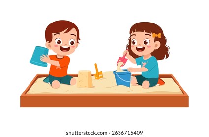 ds playing in the sandbox with toys on a sunny day, cartoon illustration
