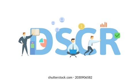 DSCR, Debt Service Coverage Ratio. Concept With Keyword, People And Icons. Flat Vector Illustration. Isolated On White.