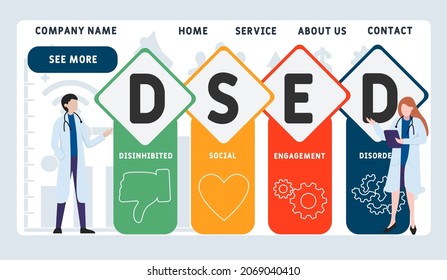 DSED - Acrónimo desinhibido de trastorno de compromiso social. fondo de concepto de negocio.  concepto de ilustración vectorial con palabras clave e iconos. ilustración con iconos para banner web, volante