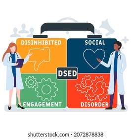 DSED - Acrónimo desinhibido de trastorno de compromiso social. fondo de concepto de negocio.  concepto de ilustración vectorial con palabras clave e iconos. ilustración con iconos para banner web, volante