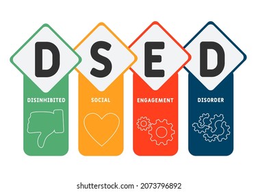 DSED - Acrónimo desinhibido de trastorno de compromiso social. fondo de concepto de negocio.  concepto de ilustración vectorial con palabras clave e iconos. ilustración con iconos para banner web, volante