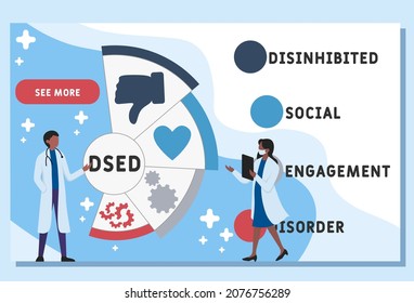 DSED - Acrónimo desinhibido de trastorno de compromiso social. fondo de concepto de negocio.  concepto de ilustración vectorial con palabras clave e iconos. ilustración con iconos para banner web, volante