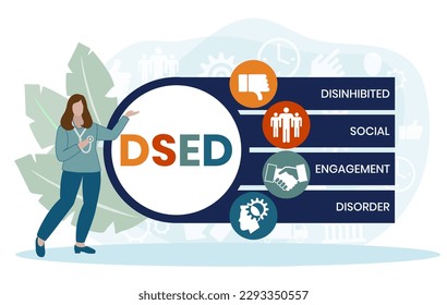 DSED - Acrónimo desinhibido de trastorno de compromiso social. fondo de concepto de negocio. concepto de ilustración vectorial con palabras clave e iconos. ilustración con iconos para banner web, volante