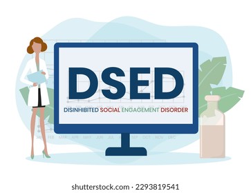 DSED - Acrónimo desinhibido de trastorno de compromiso social. fondo de concepto de negocio. concepto de ilustración vectorial con palabras clave e iconos. ilustración con iconos para banner web, volante