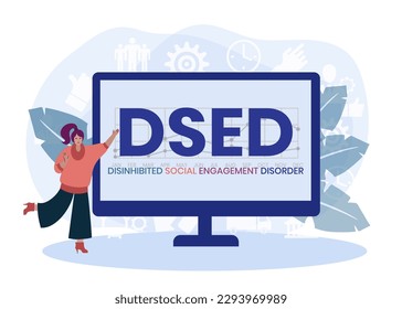 DSED - Acrónimo desinhibido de trastorno de compromiso social. fondo de concepto de negocio. concepto de ilustración vectorial con palabras clave e iconos. ilustración con iconos para banner web, volante