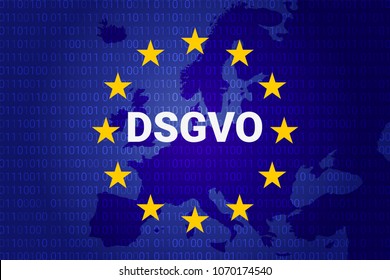 dsgvo - german Datenschutz-Grundverordnung. gdpr - General Data Protection Regulation. vector illustration. europe map