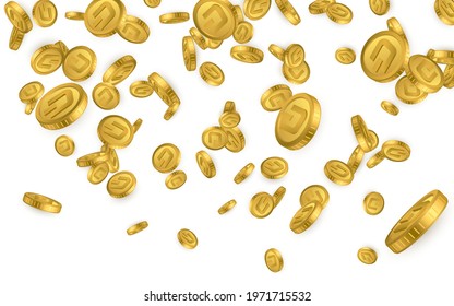 DSH. Dash gold coins explosion isolated on white background. Cryptocurrency concept. Vector illustration.