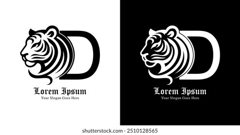 D-shaped logo design combined with a tiger's head
