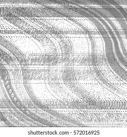 Dsitressed overlay wavy texture with thin lines and straipes. Grunge cover background. Empty templaye for aging any image. EPS10 vector.