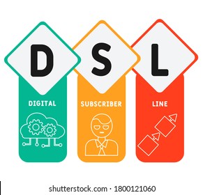 DSL - digital subscriber line. acronym business concept. vector illustration concept with keywords and icons. lettering illustration with icons for web banner, flyer, landing page