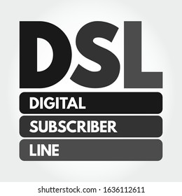 DSL Digital Subscriber Line - technology that are used to transmit digital data over telephone lines, acronym text concept background