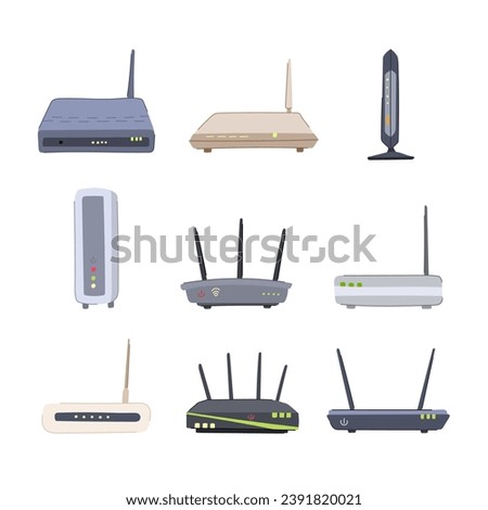 dsl modem set cartoon. router communication, wireless web, wlan a dsl modem sign. isolated symbol vector illustration