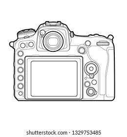 DSLR Camera back line diagram blueprint vector illustrations