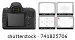 DSLR camera back side vector illustration and viewfinder grid background set