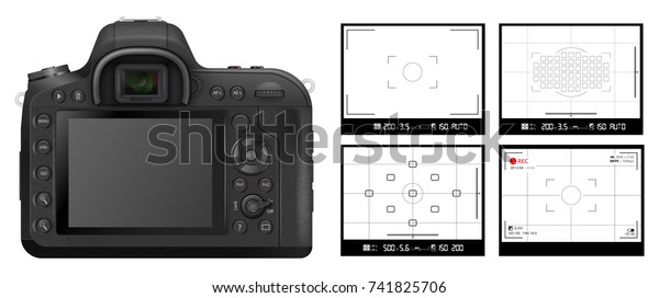 Dslrカメラの背面のベクター画像イラストとビューファインダーグリッド背景セット のベクター画像素材 ロイヤリティフリー