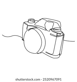 DSLR camera continouous single line. One line drawing camera on white background