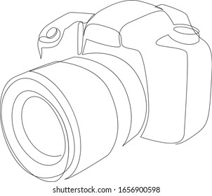 DSLR camera digital vector with one continuous single line drawing. Minimal art style. Photography equipment concept continuous line draw design illustration.