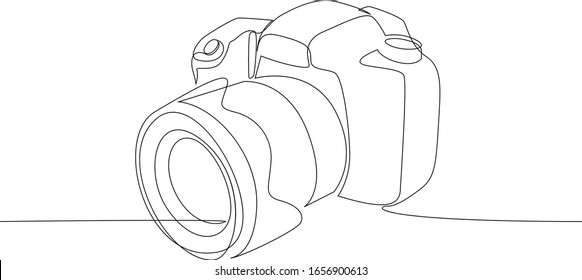 DSLR camera digital vector with one continuous single line drawing. Minimal art style. Photography equipment concept continuous line draw design illustration.