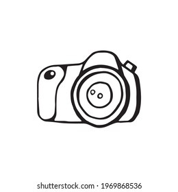 DSLR camera - Hand drawn doodle vector icon, isolated on white background