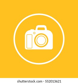 DSLR camera icon in circle, vector illustration