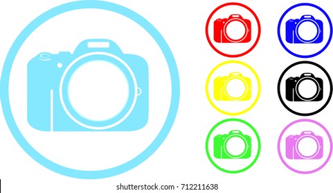 DSLR camera icon sticker. round pictogram icon set