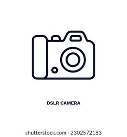 dslr camera icon. Thin line dslr camera icon from cinema and theater collection. Outline vector isolated on white background. Editable dslr camera symbol can be used web and mobile