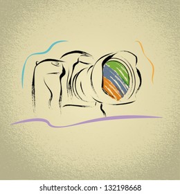 DSLR Camera Illustration with Brushwork