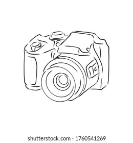 Ilustración de cámara DSLR con pincel . ilustración de cámara, esbozo vector