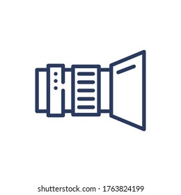 DSLR camera lens thin line icon. Optic focal device, objective, hood isolated outline sign. Photography, technology, equipment concept. Vector illustration symbol element for web design and apps