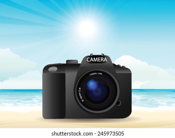DSLR camera on the beach