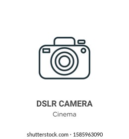Dslr camera outline vector icon. Thin line black dslr camera icon, flat vector simple element illustration from editable cinema concept isolated on white background