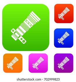 Dslr camera with zoom lens set icon in different colors isolated vector illustration. Premium collection