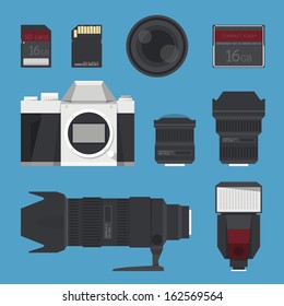 DSLR digital camera accessories. vector