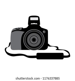 DSLR digital photo camera. Front side.Vector illustration isolated on a white.
