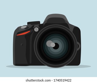 Ilustración vectorial de cámara fotográfica DSLR en estilo plano.