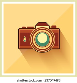 Icono de cámara profesional DSLR en vector de fondo retro vintage