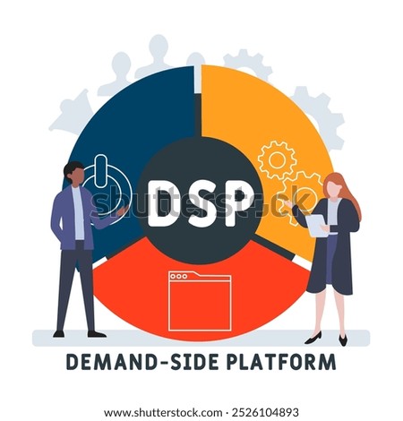 DSP - demand side platform acronym. business concept background. vector illustration concept with keywords and icons. lettering illustration with icons for web banner, flyer, landing pag