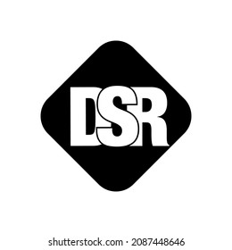 DSR company initial name monogram. DSR on black square.