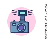 DSRL camera flash line icon. Light, analog device, sparkle outline sign. Photographer occupation, equipment concept. Vector illustration symbol element for web design and apps